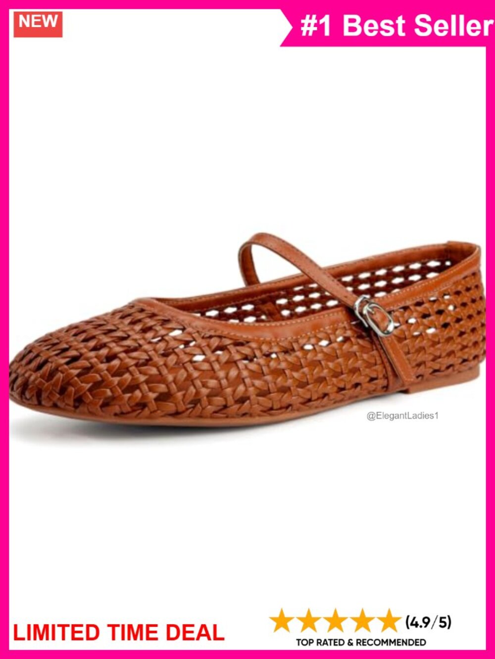 Hand Woven Mary Jane Flats Faux Leather Adjustable Buckle Memory Foam